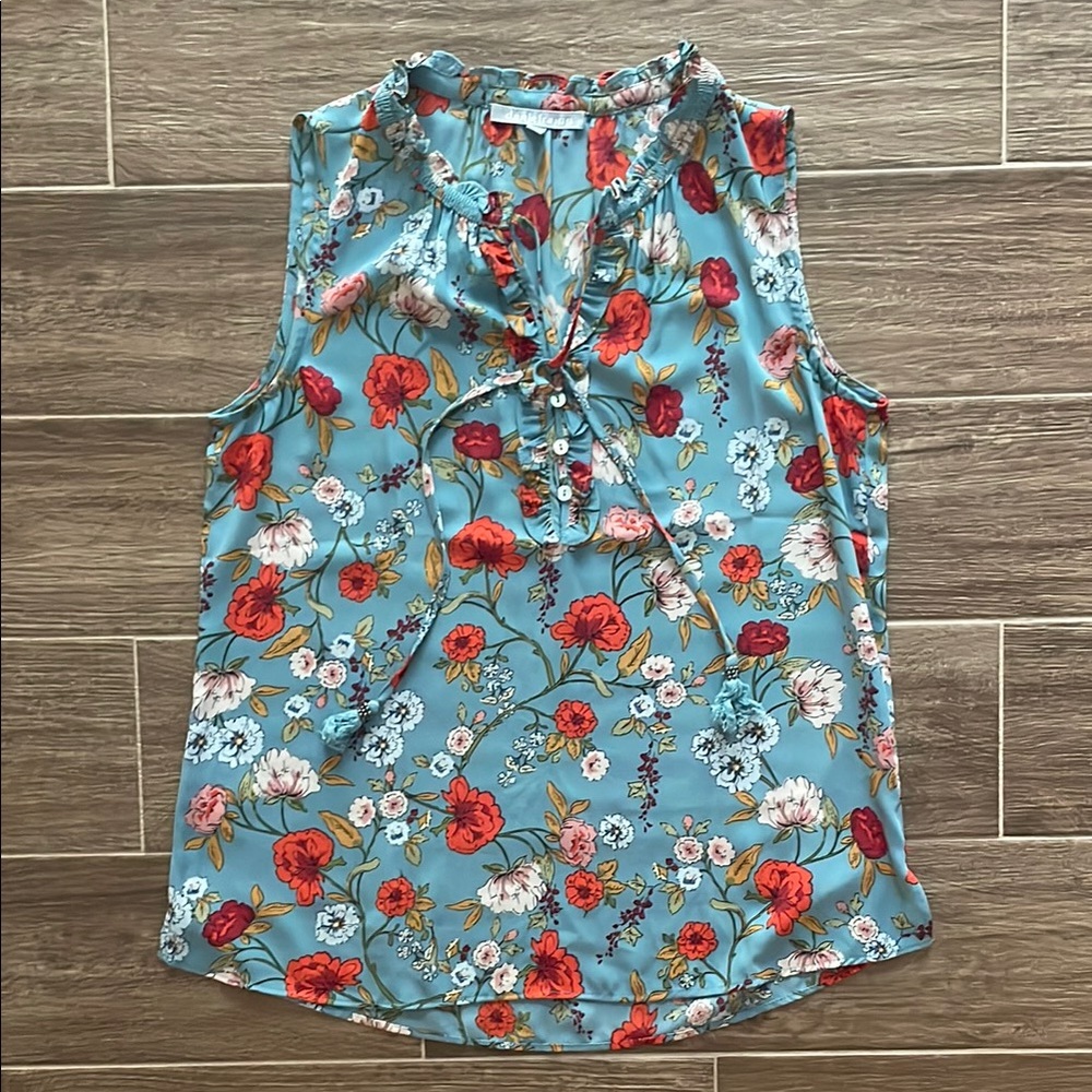 Daniel Rainn Floral Sleeveless Blouse - Blue and Red